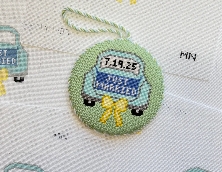 Magnolia Needlepoint -Just Married Teal Car