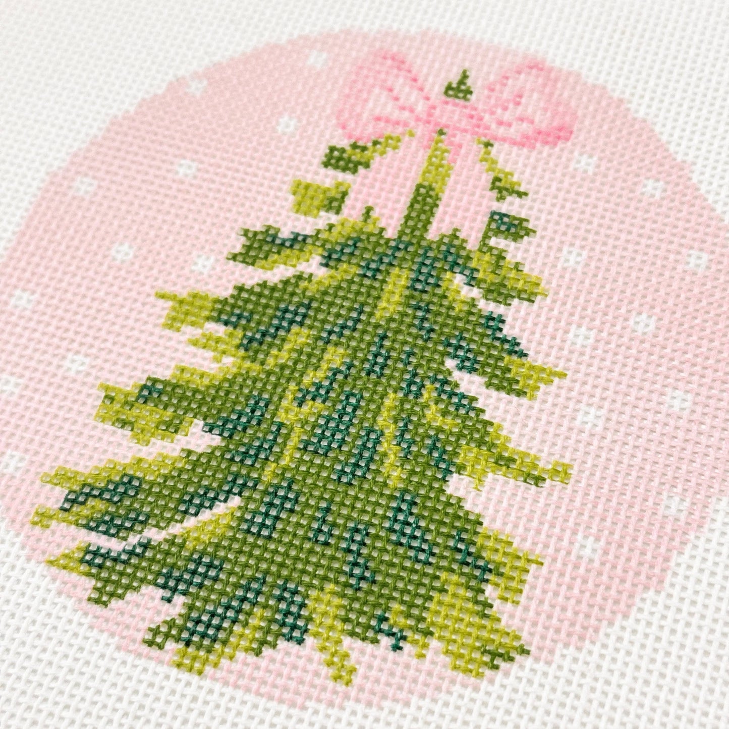 Pink Bow Christmas Tree 4” Needlepoint Ornament Canvas