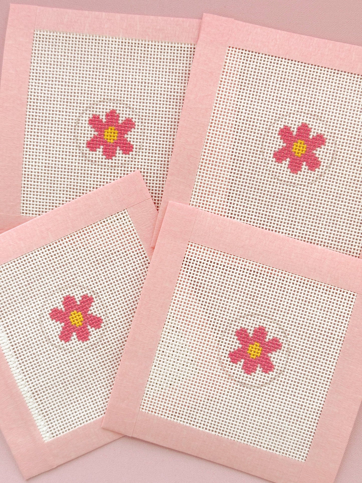 Mini Bag Tag Retro Flower Needlepoint Canvas Hand Painted Key Fob Canvas Mini 1”x1” 18 Mesh
