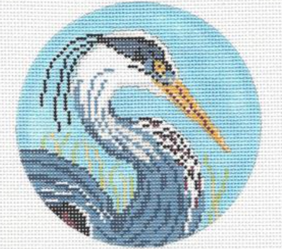Needle Crossings - Blue Heron Round Ornament