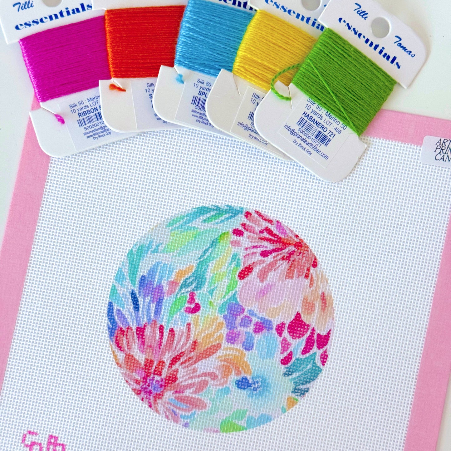 Cotswold Design Co Floral Round Ornament Needlepoint Canvas 8x8