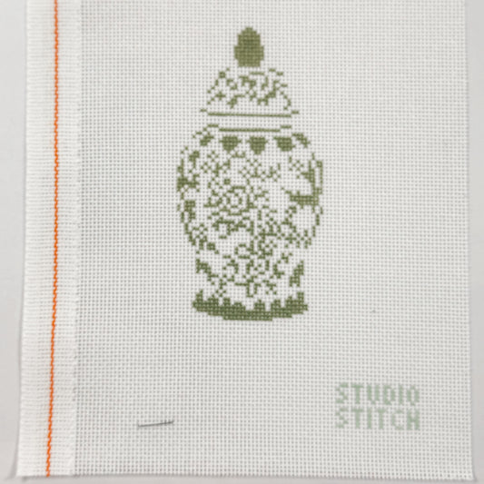 Green and White Ginger Jar
