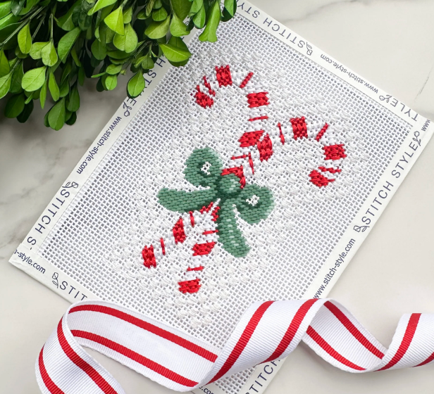 Stitch Style - Candy Cane with Green Bow