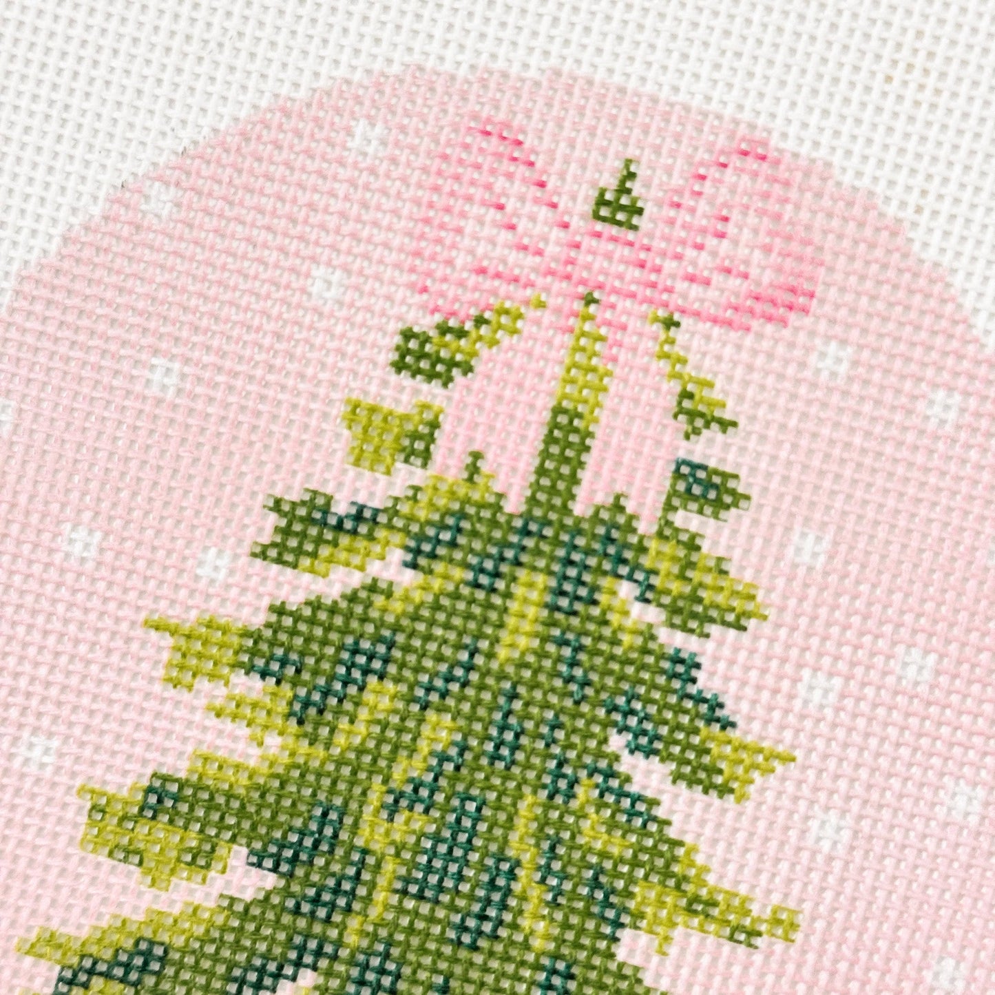 Pink Bow Christmas Tree 4” Needlepoint Ornament Canvas
