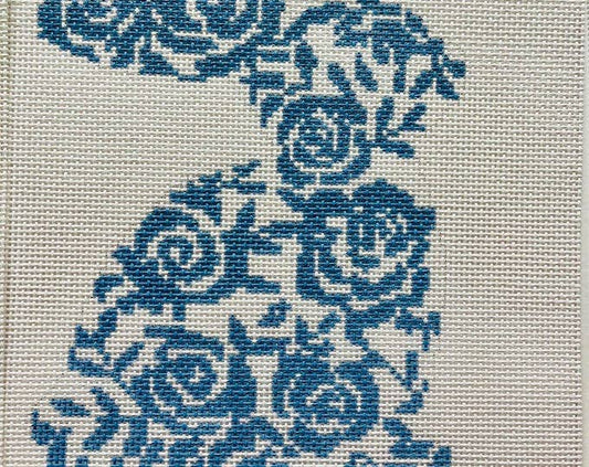 Mercy Bird Blue Floral Easter Bunny Needlepoint Canvas