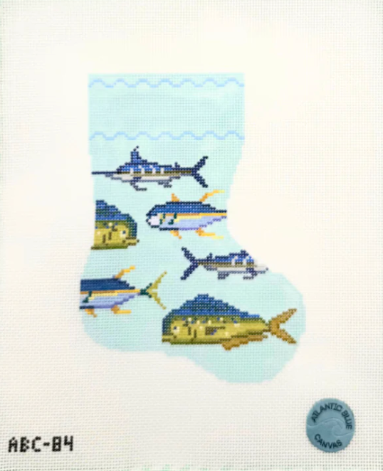 Atlantic Blue Canvas Tropical Fish Mini Stocking
