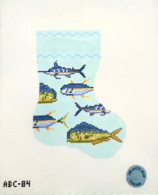 Atlantic Blue Canvas Tropical Fish Mini Stocking