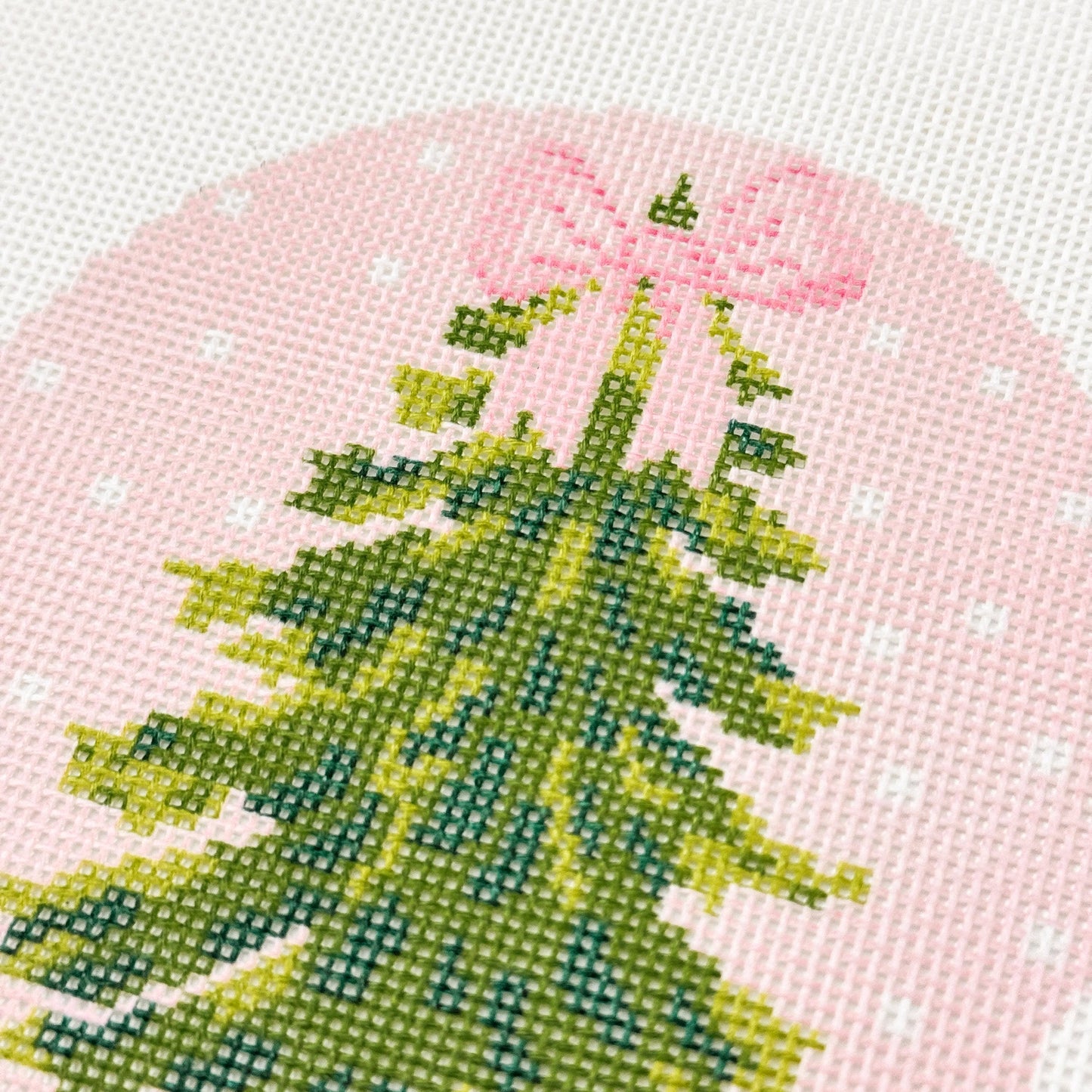 Pink Bow Christmas Tree 4” Needlepoint Ornament Canvas