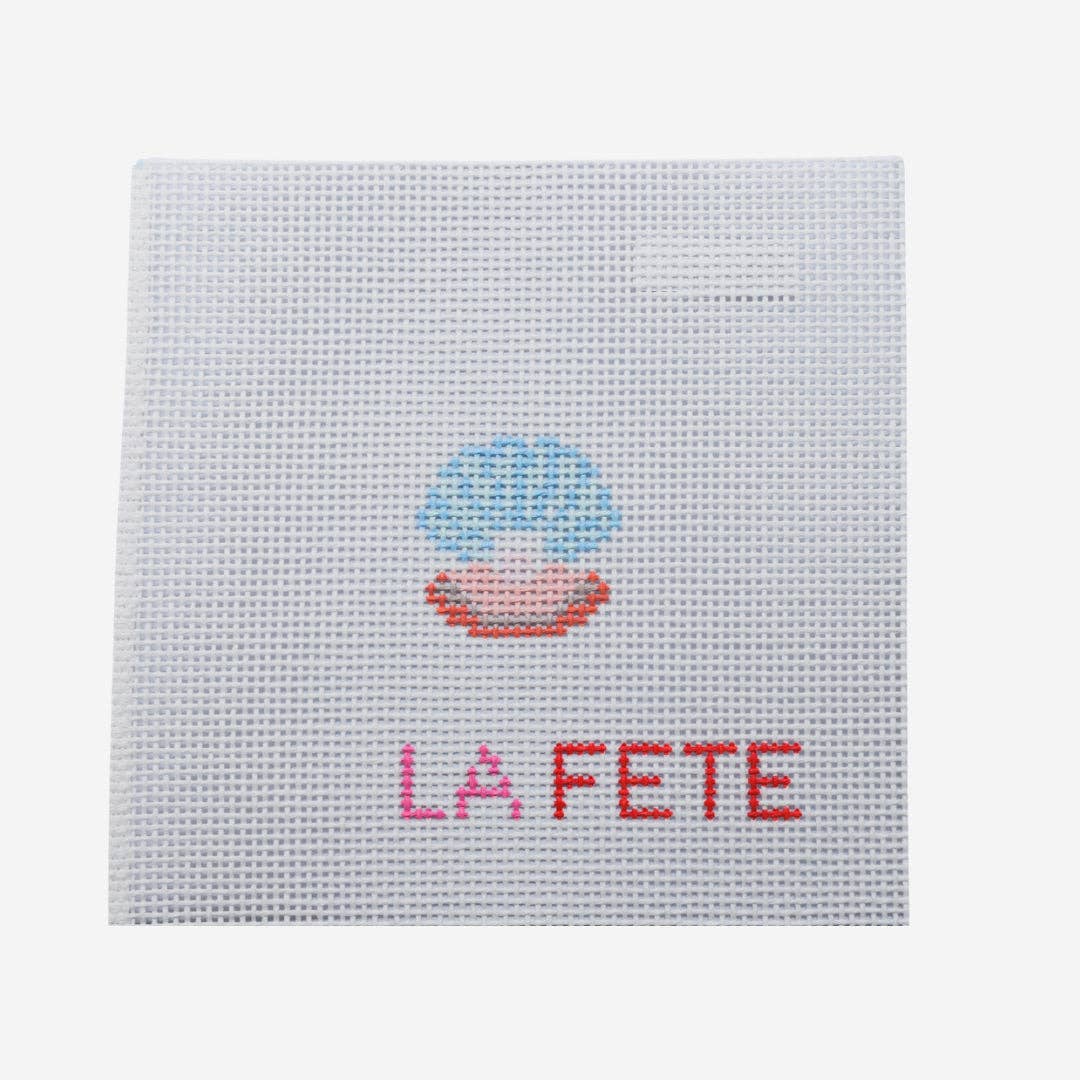 Glitter Oyster Shell with Pearl Hand Painted Needlepoint Canvas