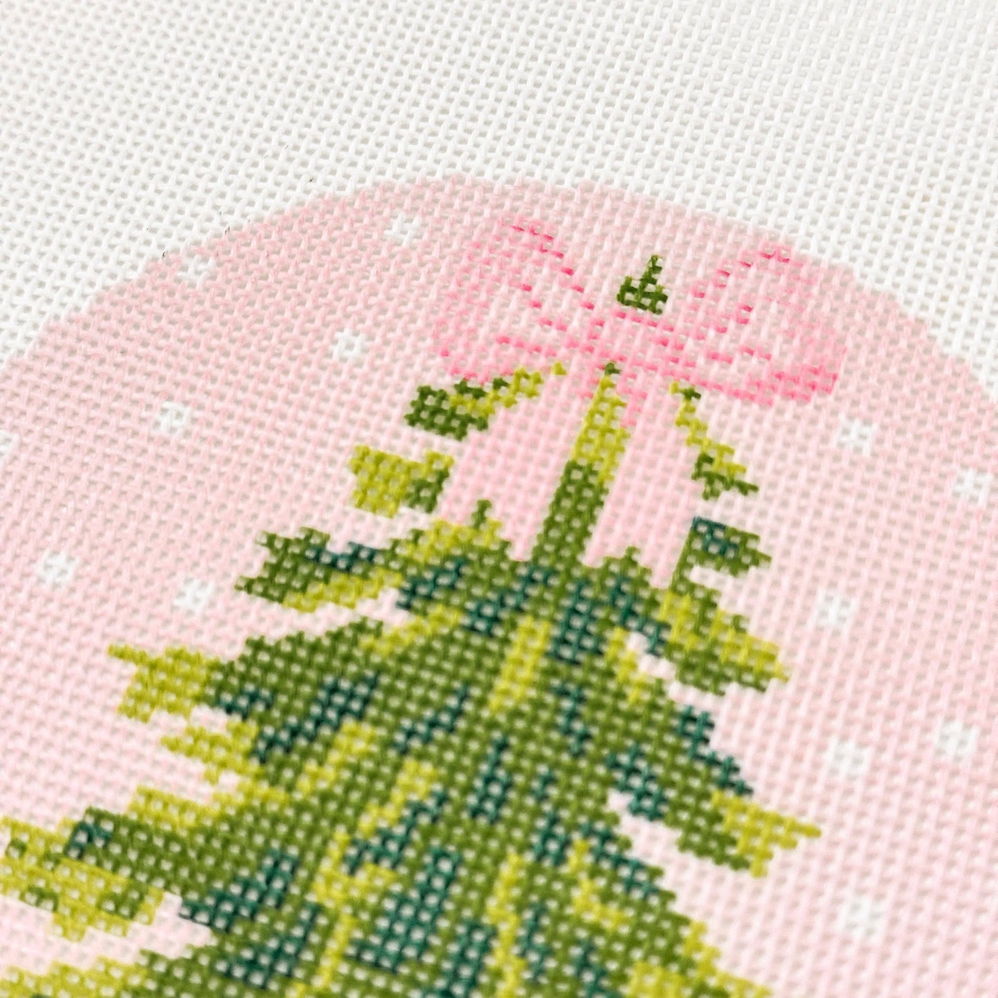 Pink Bow Christmas Tree 4” Needlepoint Ornament Canvas