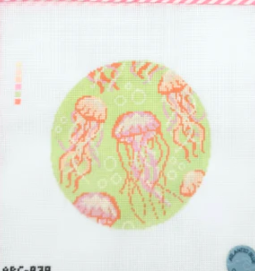 Atlantic Blue Canvas - Jellyfish Round Green