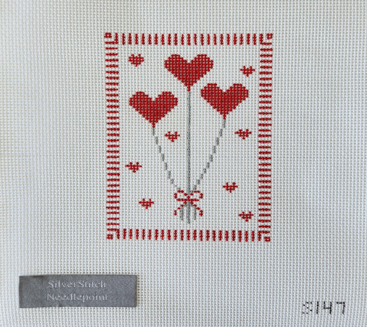 Silver Stitch Needlepoint - Valentine's Heart Balloons