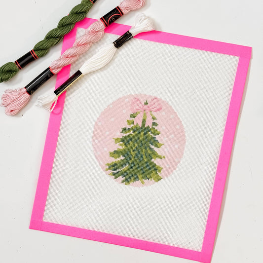 Pink Bow Christmas Tree 4” Needlepoint Ornament Canvas