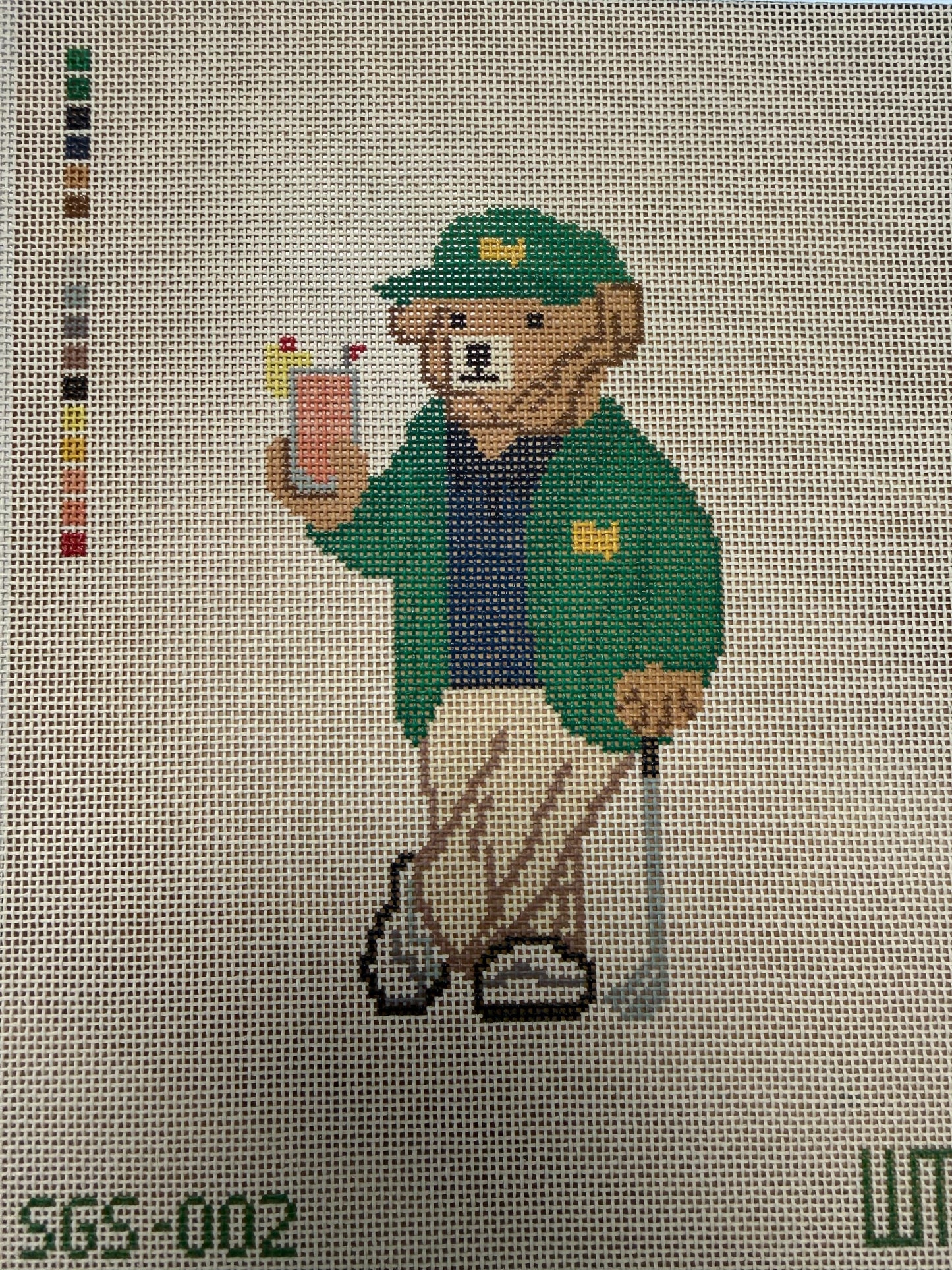 Spring Gate Stitchery - Winning Gold Bear (on tan canvas)