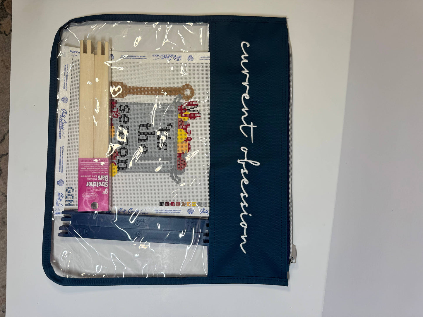 "Current Obsession" Embroidered Needlepoint Project Bag