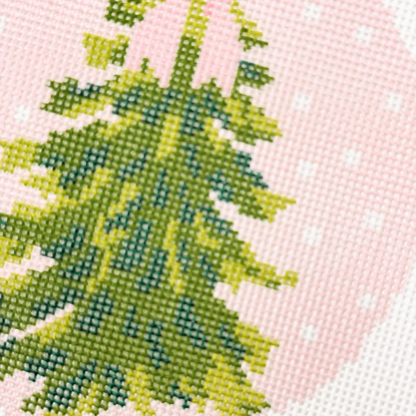 Pink Bow Christmas Tree 4” Needlepoint Ornament Canvas
