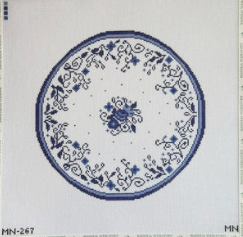 Magnolia Needlepoint - Blue China Plate