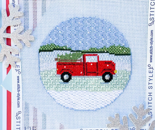 Stitch Style - Red Truck with Christmas Tree