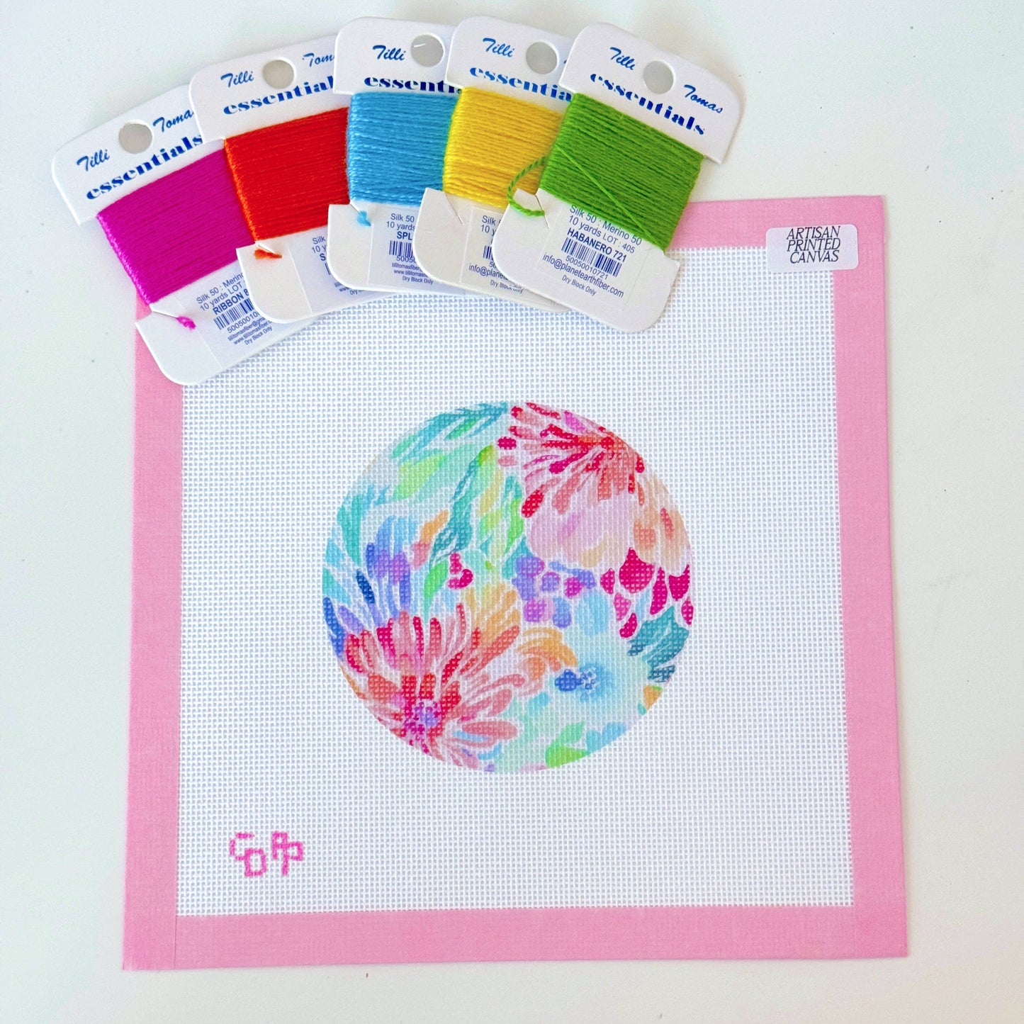 Cotswold Design Co Floral Round Ornament Needlepoint Canvas 8x8