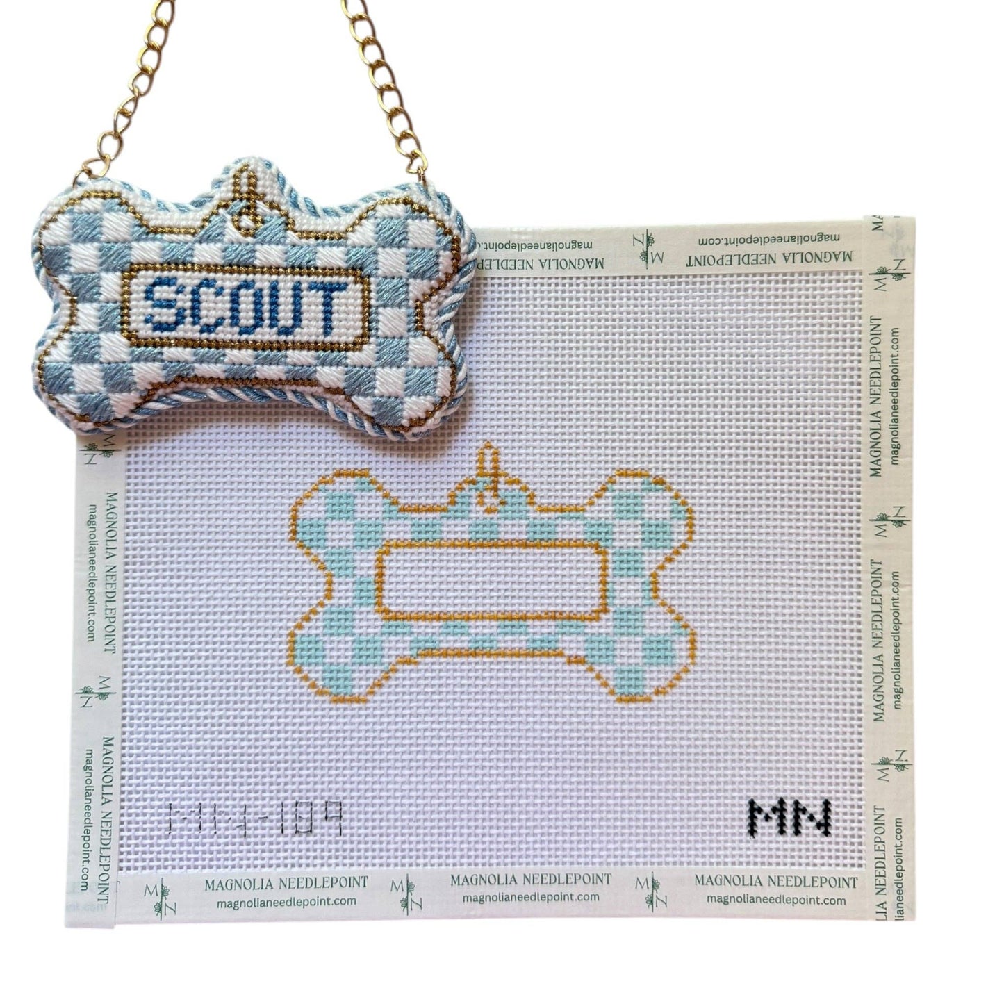 Magnolia Needlepoint - Blue Check Dog Tag