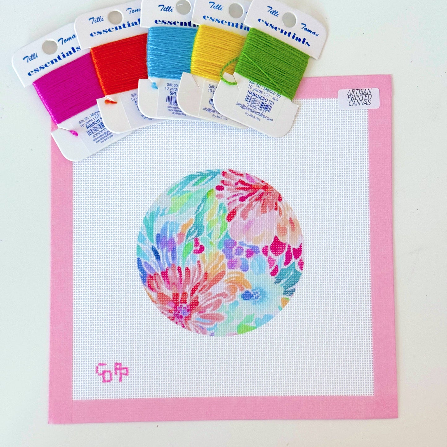 Cotswold Design Co Floral Round Ornament Needlepoint Canvas 8x8