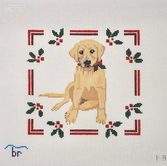 Blue Ridge Stitchery  Yellow Lab Puppy with Holly